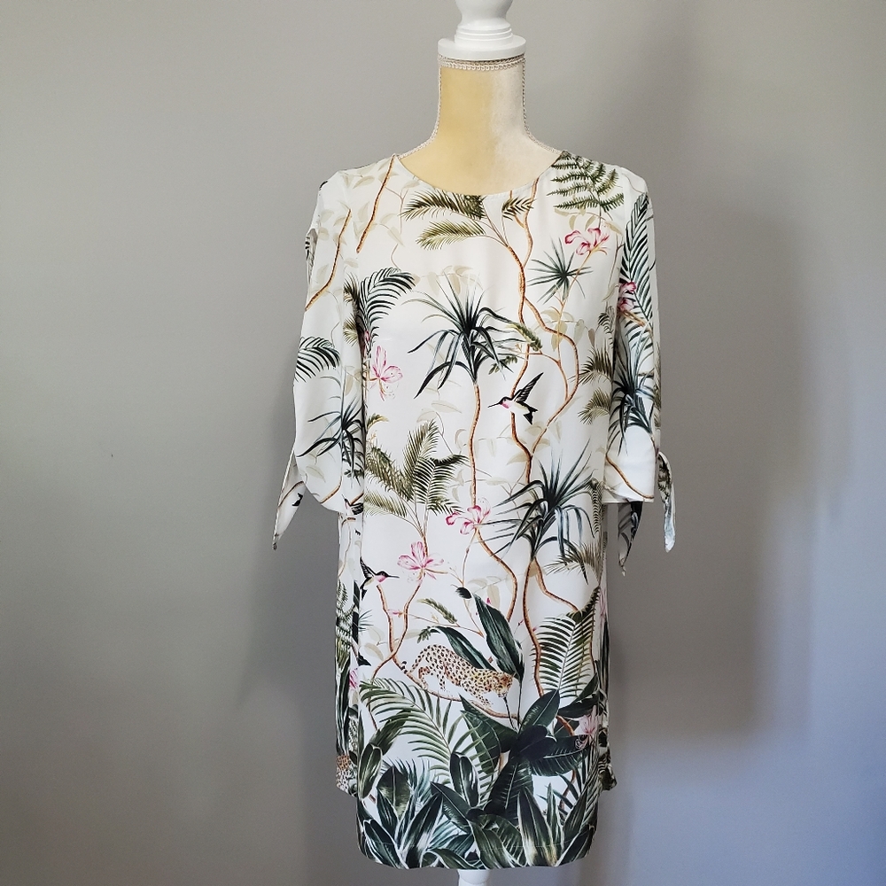 H&M Women Tropical Cold Shoulder Cutout Dress Sz 2